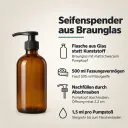 Übersicht der Vorteile: Flasche aus Glas statt Kunststoff, 500 ml, nachfüllbar durch Abschrauben, 1,5 ml pro Pumpstoß