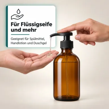 Hände beim Dosieren am Seifenspender: für Flüssigseife, Spülmittel, Handlotion und Duschgel